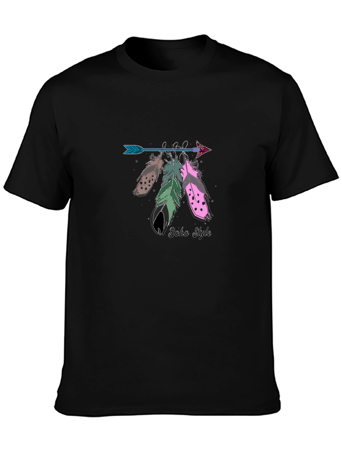 Boho Style Arrow & Feathers Black T-Shirt